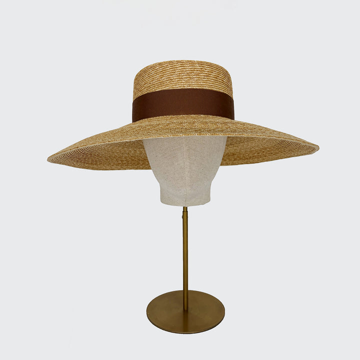 Natural fine Italian straw downbrim with bow