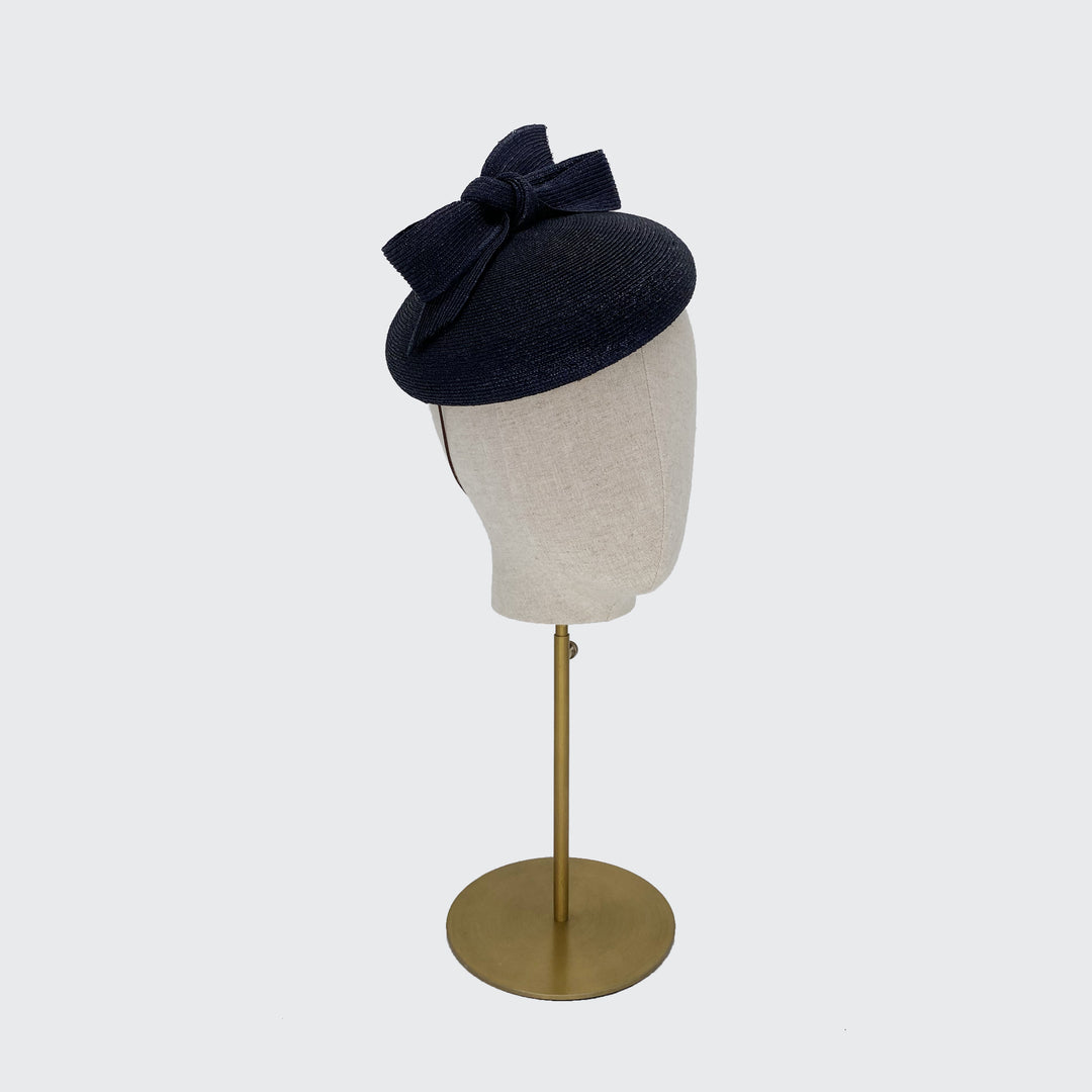 Navy Italian straw pillbox with bow
