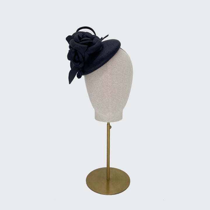 Rare navy paribuntal straw camellia pillbox