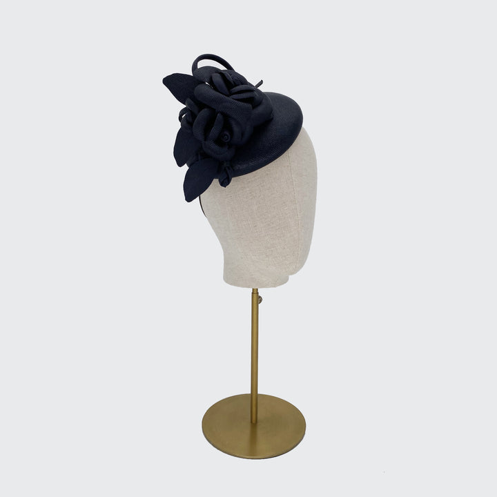 Rare navy paribuntal straw camellia pillbox