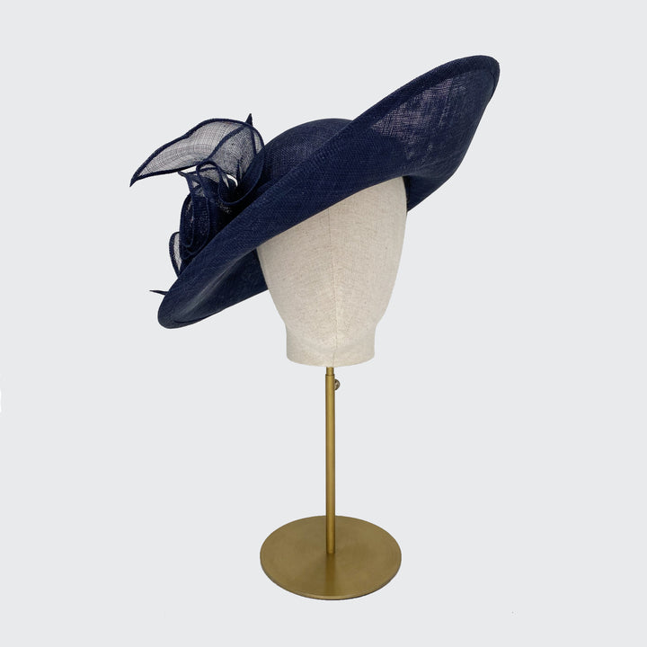 Navy sidesweep with ruffle