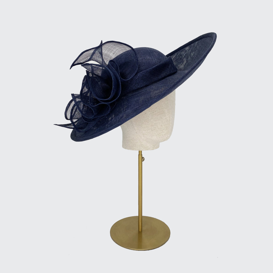 Navy sidesweep with ruffle