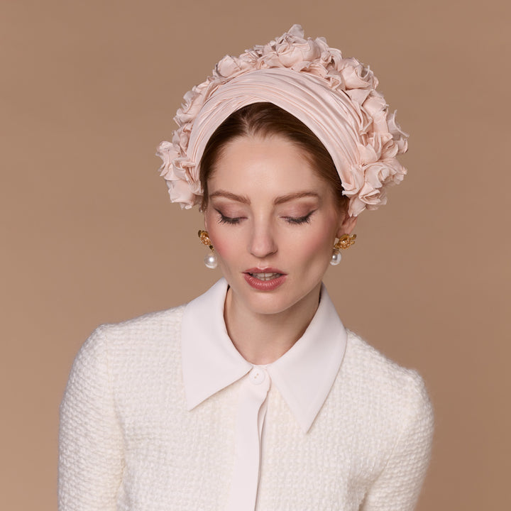 Nude silk turban crescent with petals