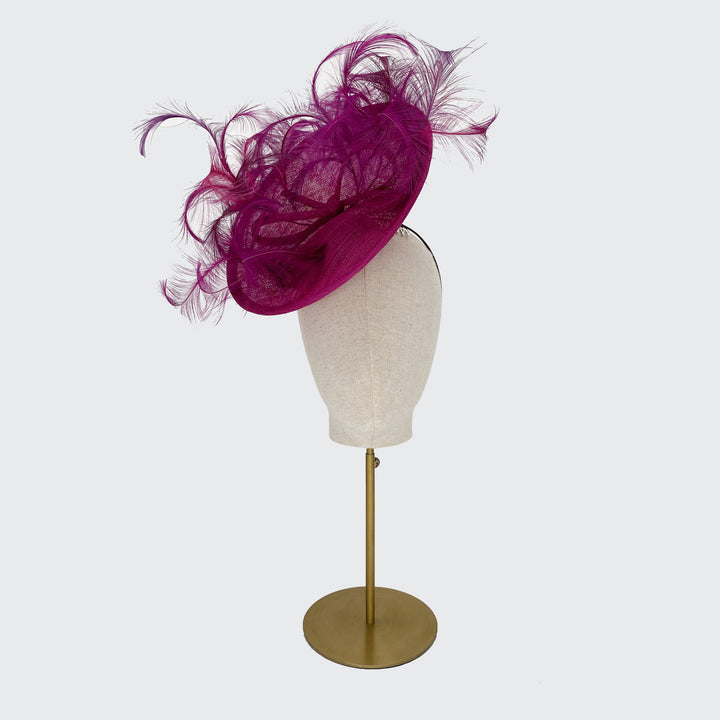 Ombré pink and purple disc with curled feathers