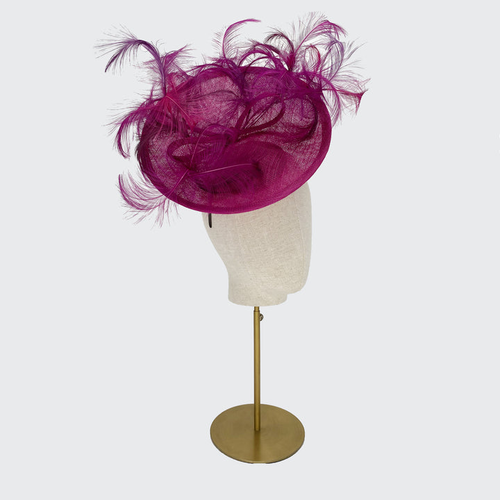 Ombré pink and purple disc with curled feathers