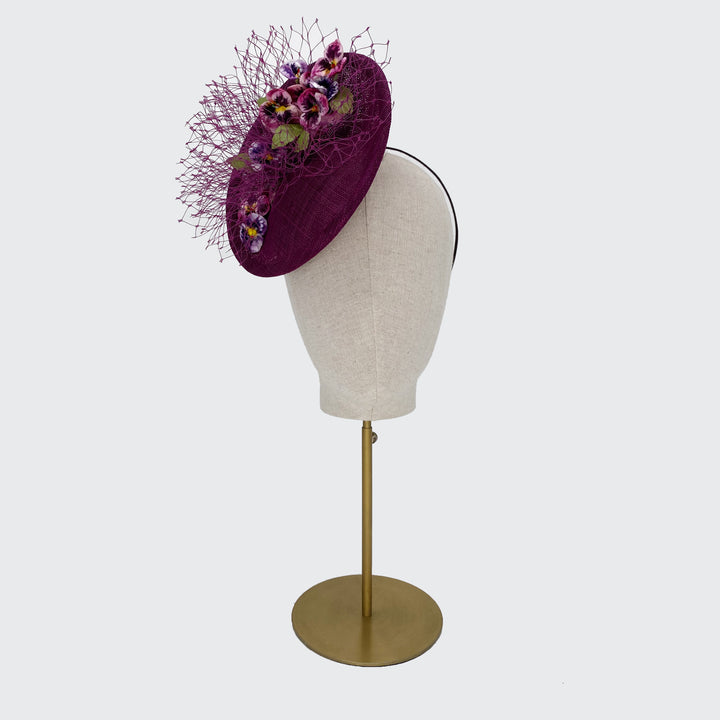 Deep purple mini disc with velvet violets and veiling
