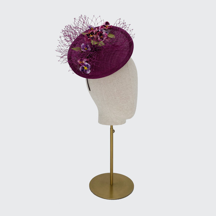 Deep purple mini disc with velvet violets and veiling
