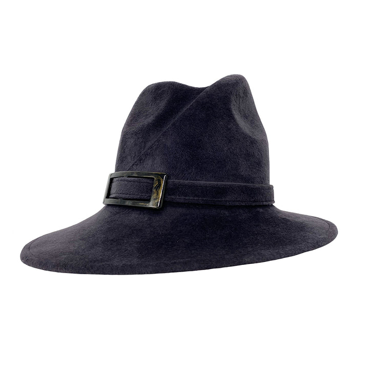Velour felt Billie trilby with tortoiseshell buckle detail