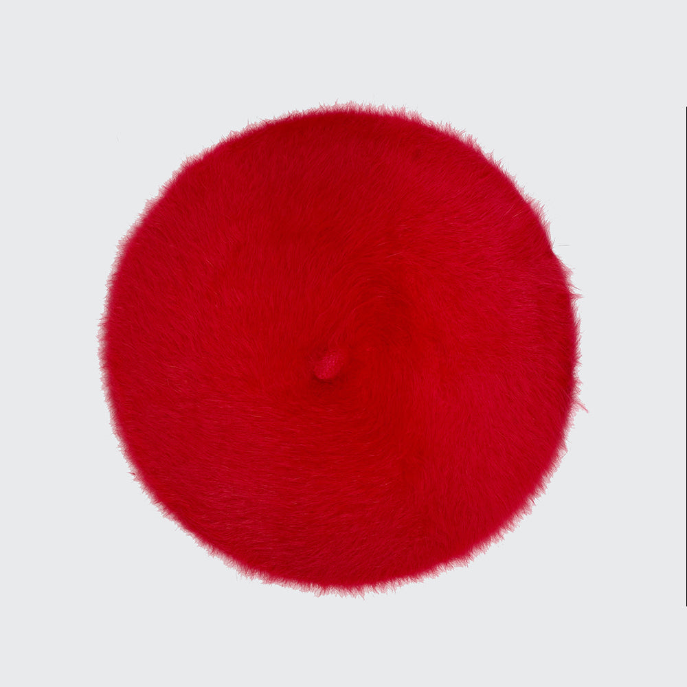 Photo of a poppy red angora beret