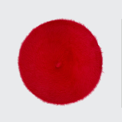 Photo of a poppy red angora beret