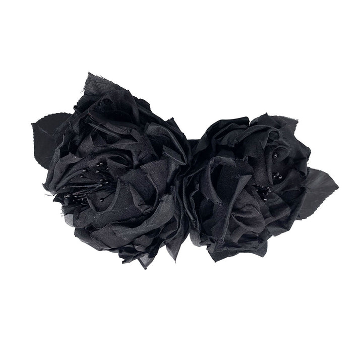 Black silk flower hair clip