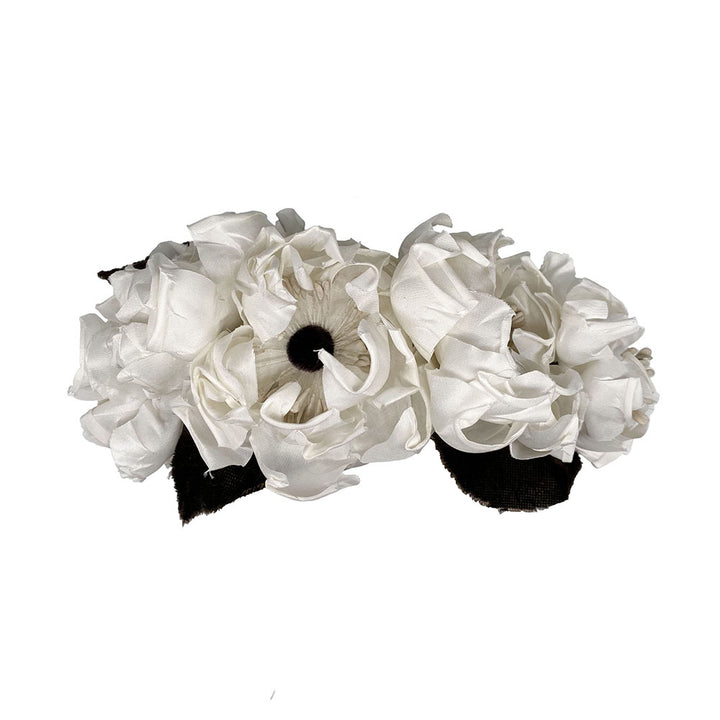 Ivory silk flower hair clip with brown velvet leaves