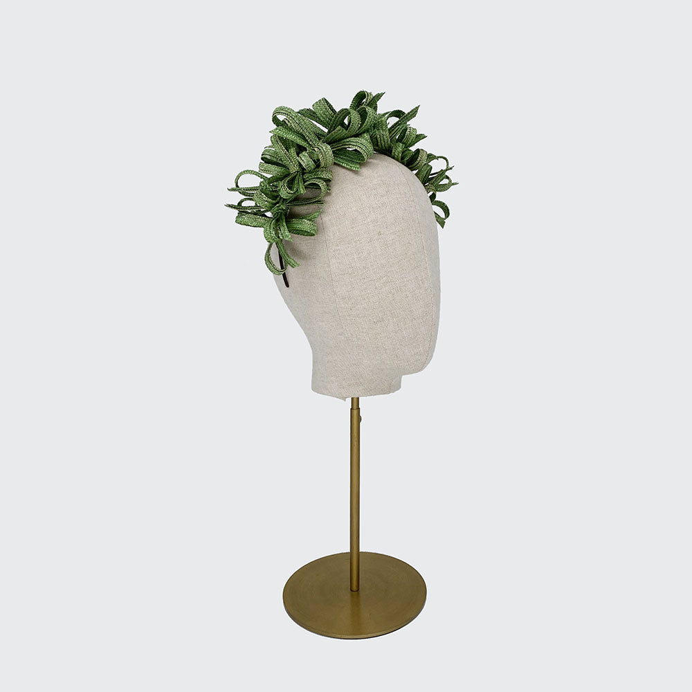 Green Italian straw bow headband