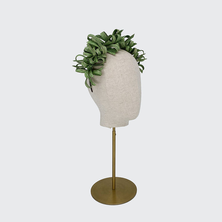 Green Italian straw bow headband
