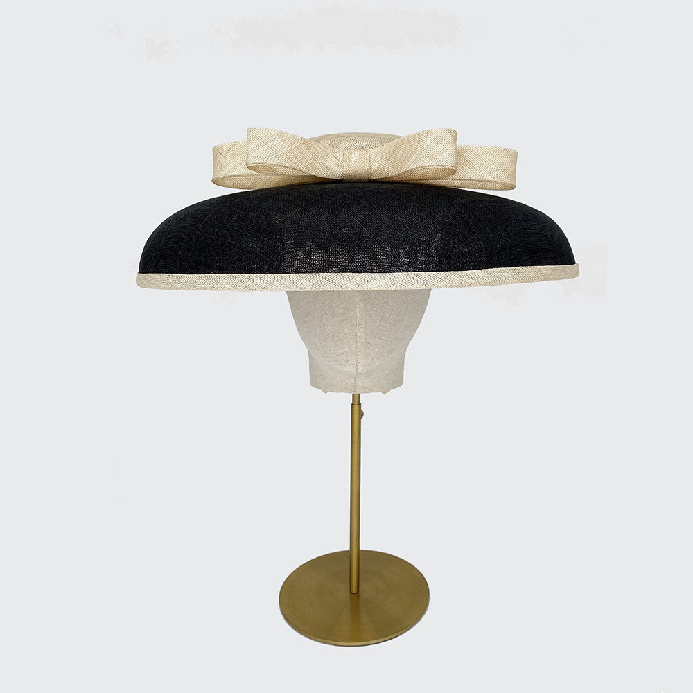 Natural and black fine straw bell with flat bow