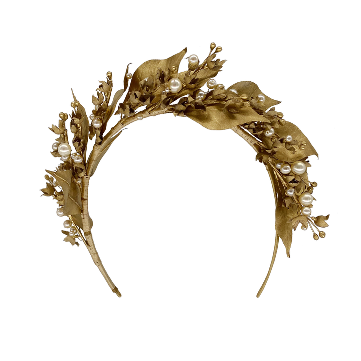 Delicate gold leaf and pearl headdress