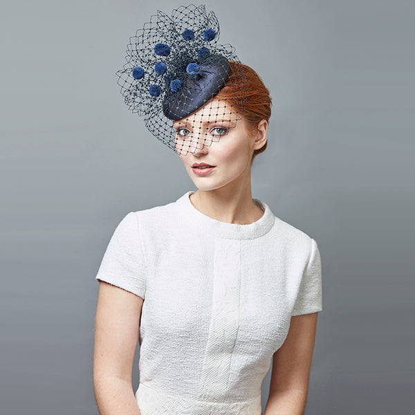Pom pom pillbox with face veil