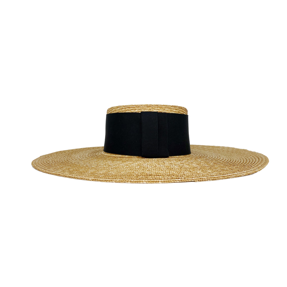 Photo of a natural Italian straw boater with a wide black band