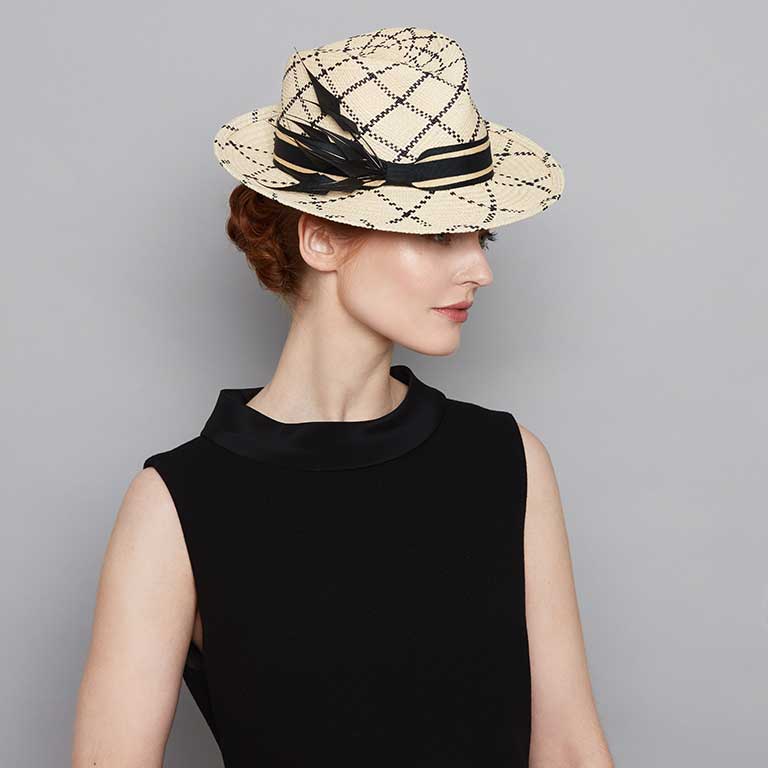 Pattern panama trilby with feathers