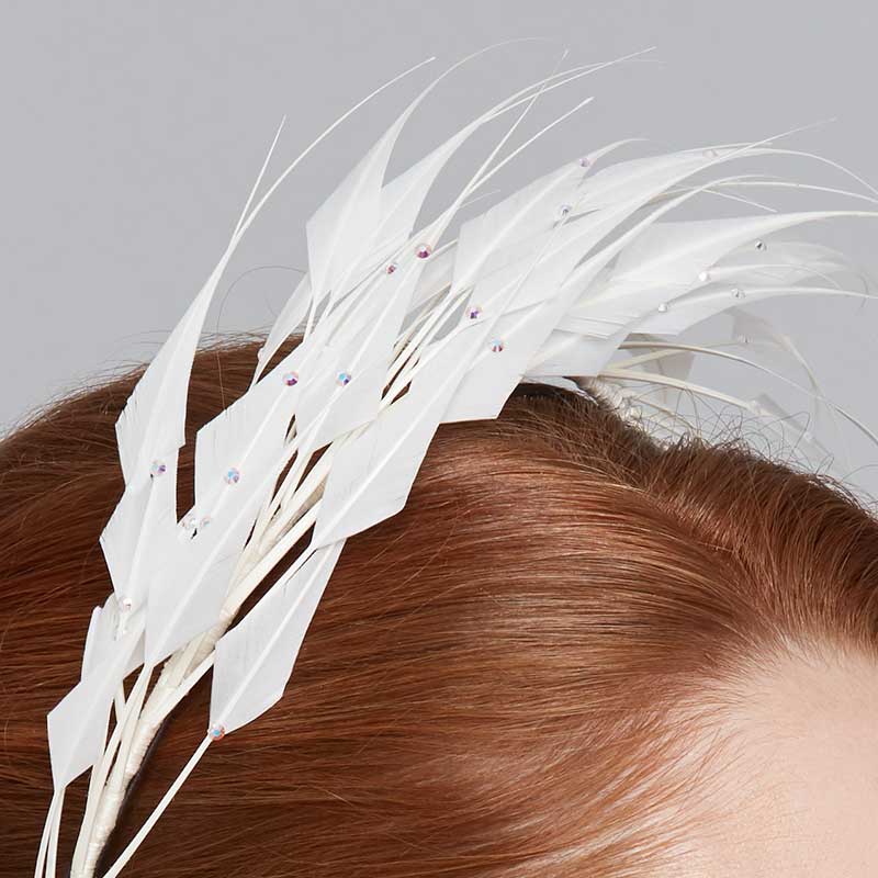 Ivory diamond-cut feather headband with crystals