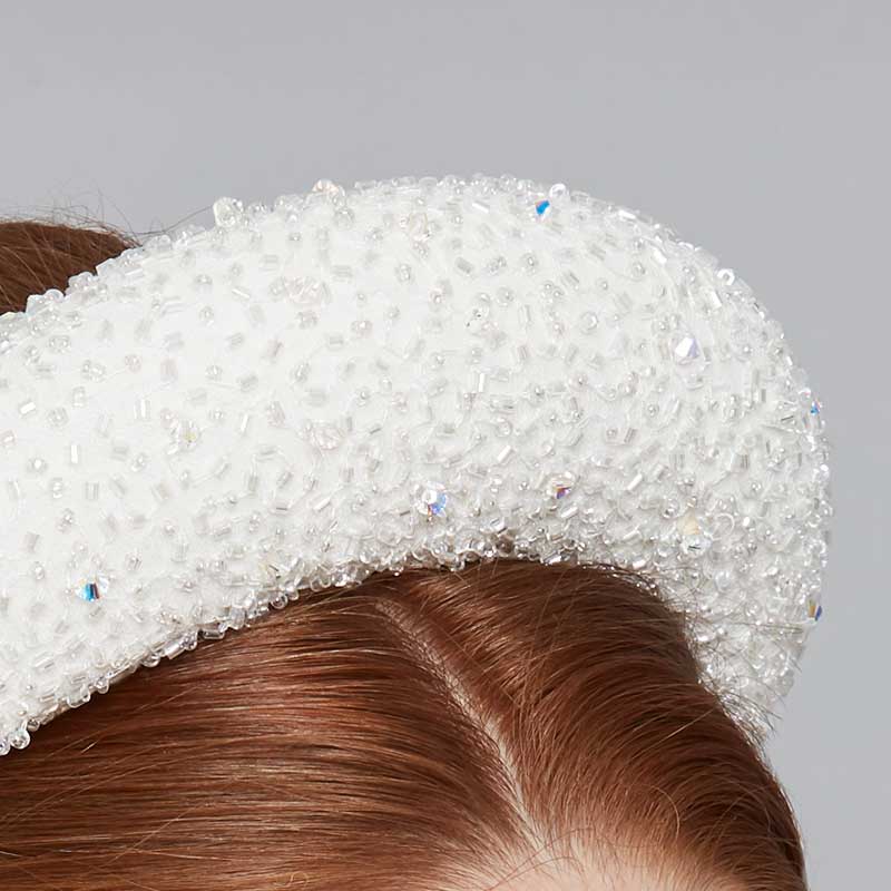 Closed up of the raised silk beaded headband