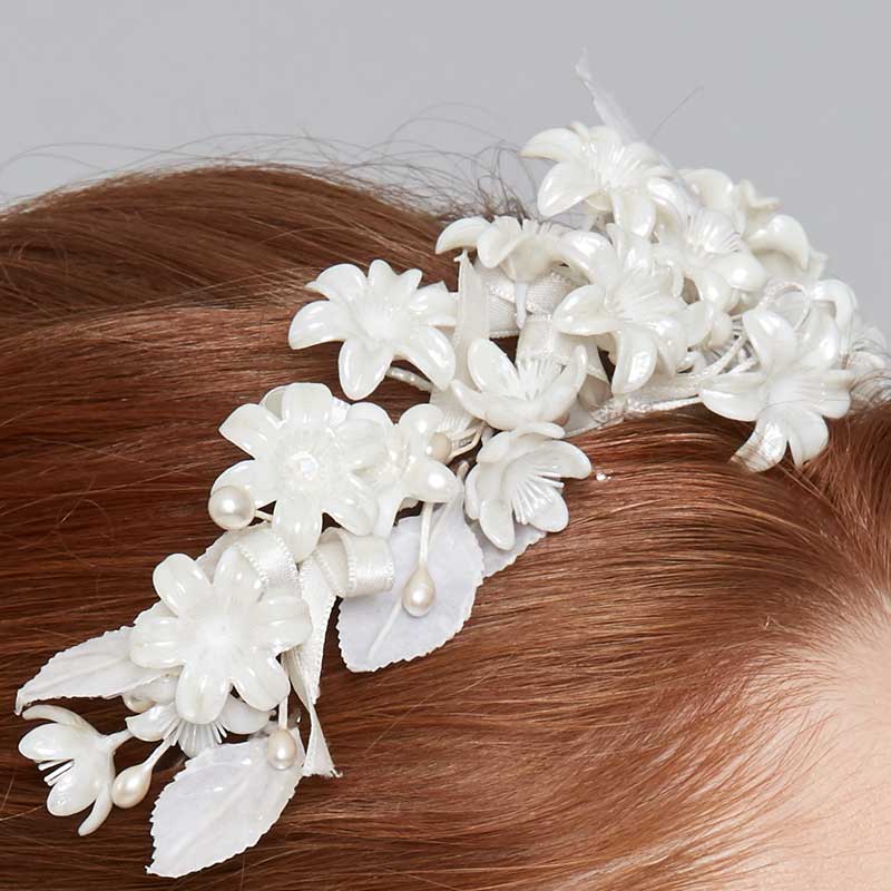 Close up of the waxed flower tiara