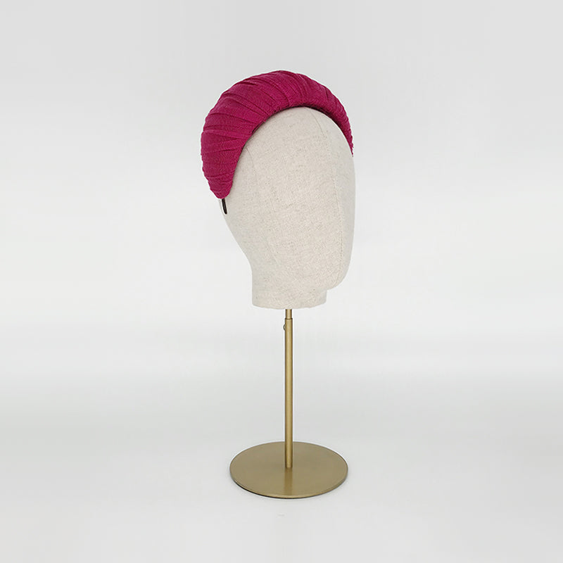 Pink pleated silk straw crescent