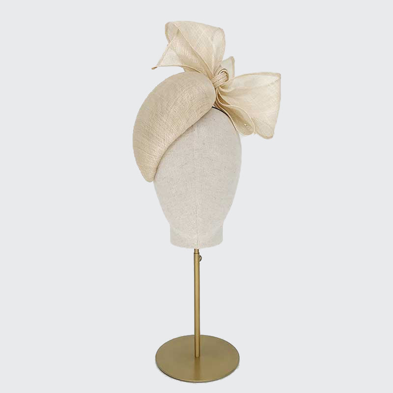 Natural fine straw teardrop pillbox with bow
