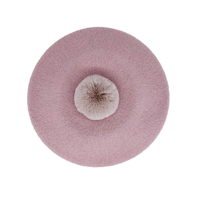 Photo of powder pink wool beret with nude fur pom