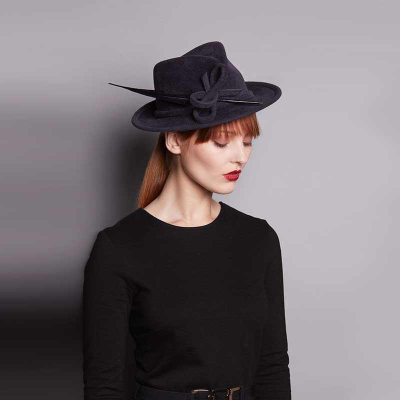 Steel felt trilby with felt twist and feather