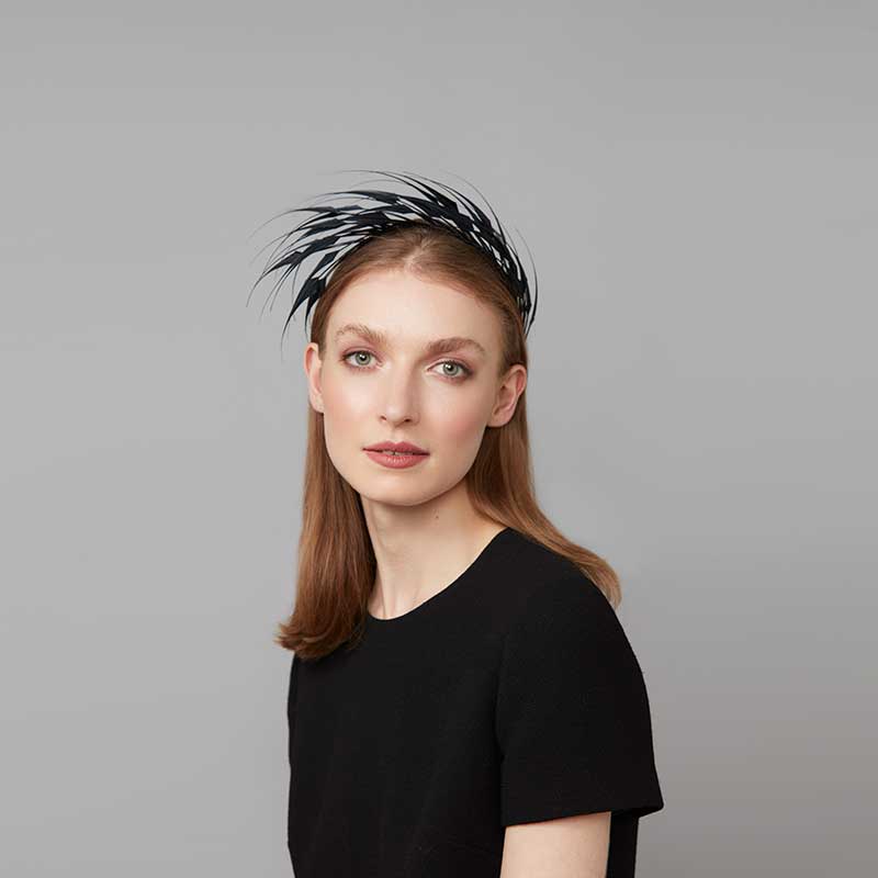 Black diamond-cut feather headband with crystals
