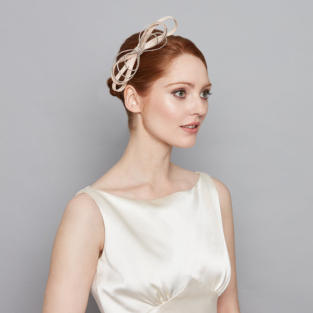 Oyster satin and diamante twist on Alice band – Rachel Trevor-Morgan