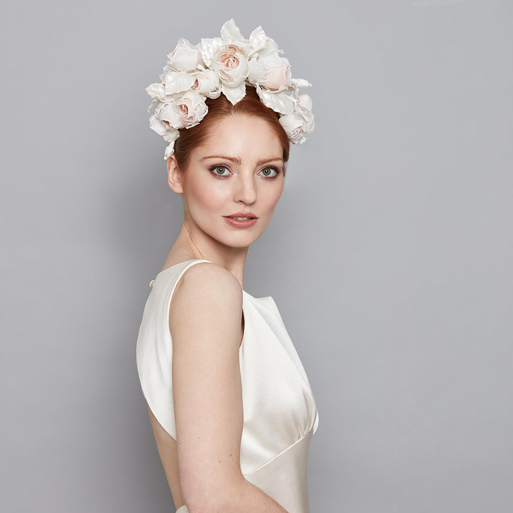 Ivory and blush silk handmade flower headdress