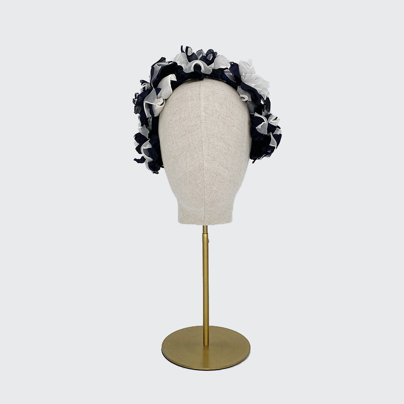 Navy and ivory silk flower headband