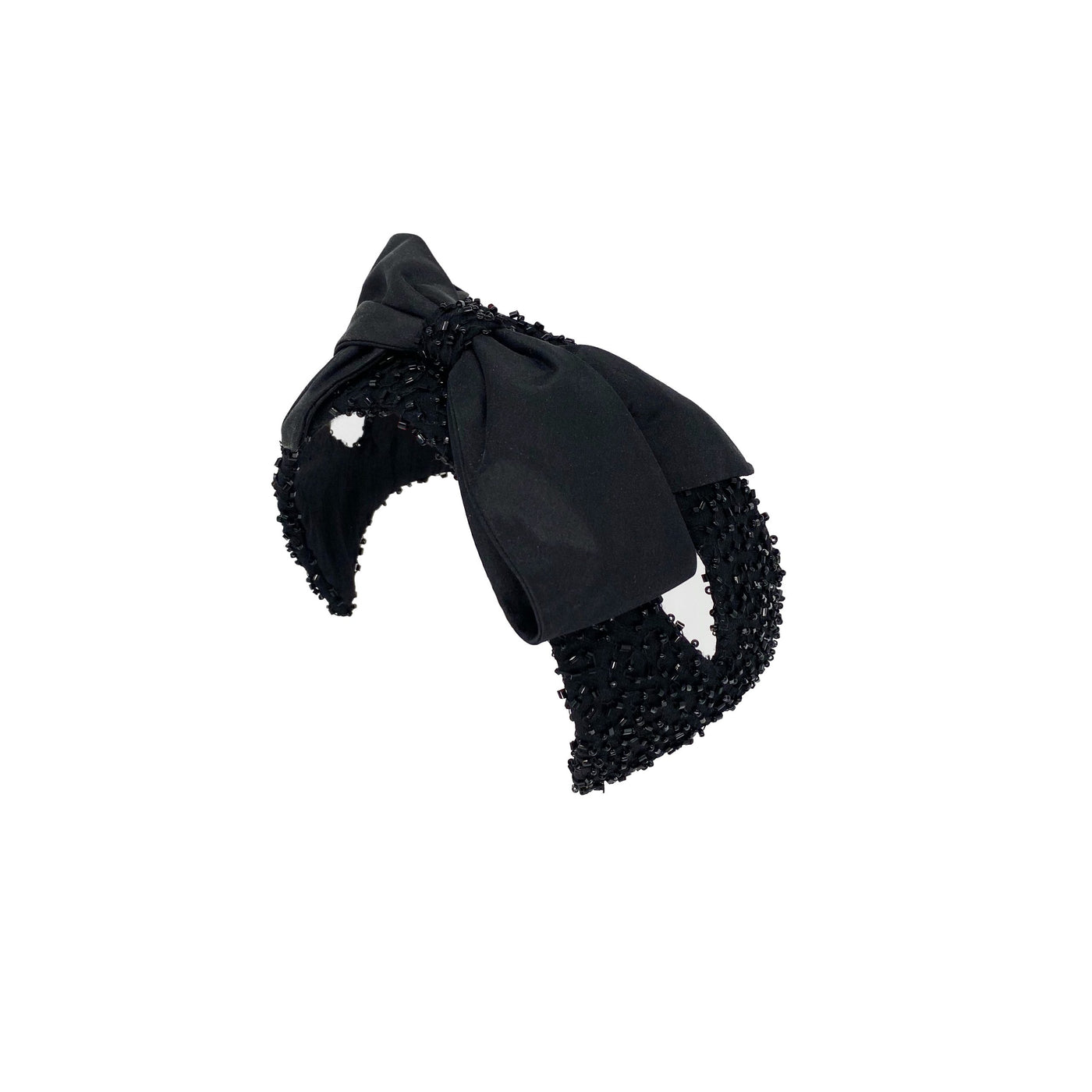 Photo of a black silk beaded bow headband