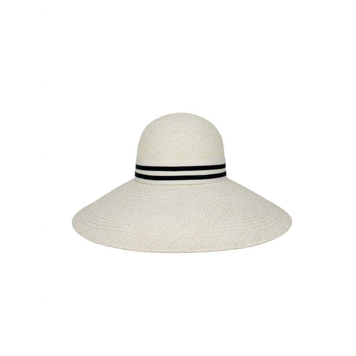 Photo of a white panama downbrim with a striped band