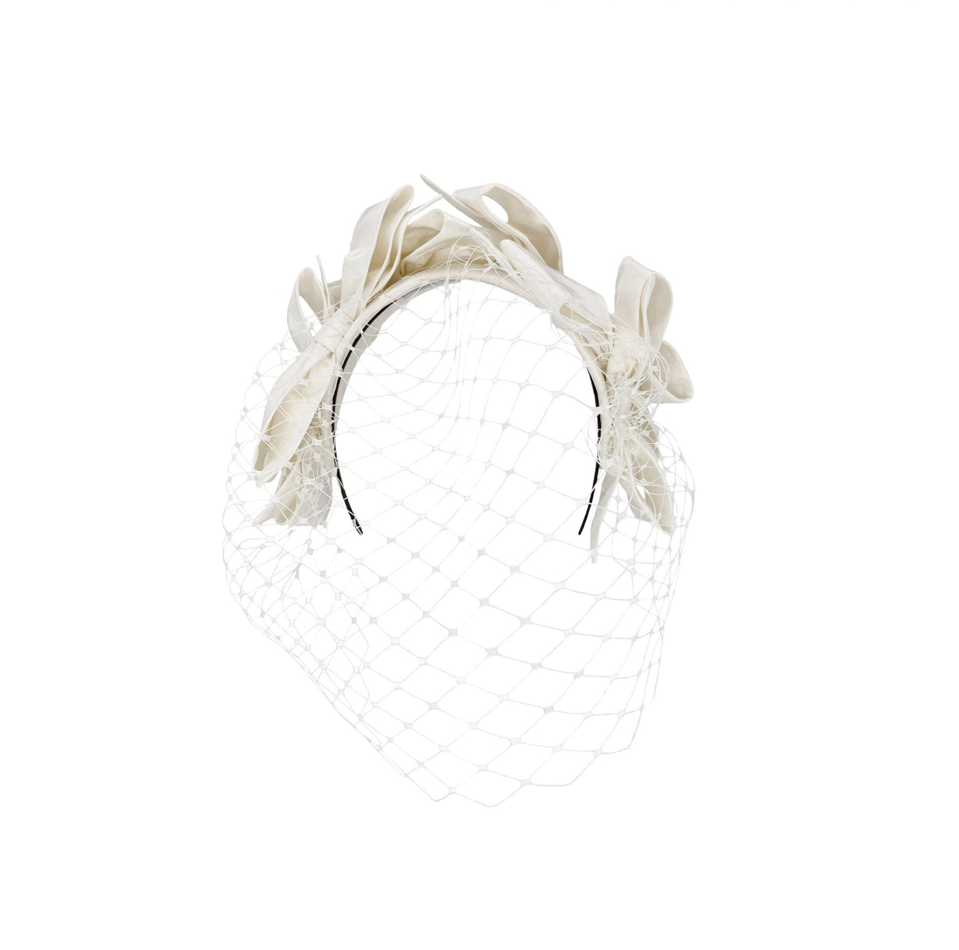 Silk taffeta bow headband with face veil