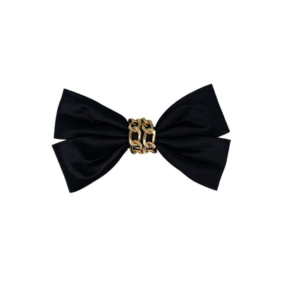 Black bow hair clip with gold chain detail