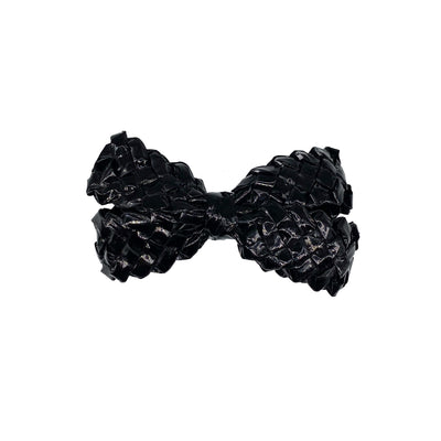 Black patent straw bow hair clip