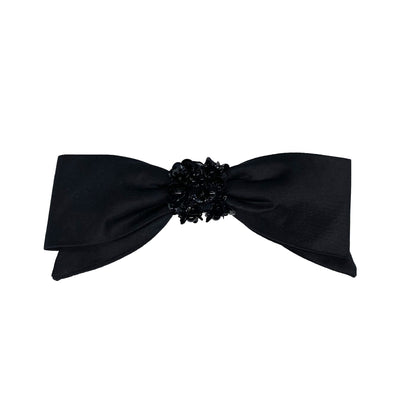 Black silk bow hair clip with sequin details