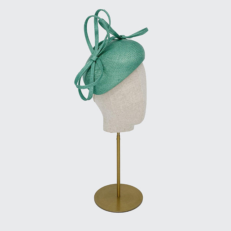 Aqua green straw beret with bows