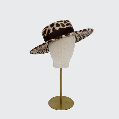 Photo of an animal print felt boater with a grosgrain band