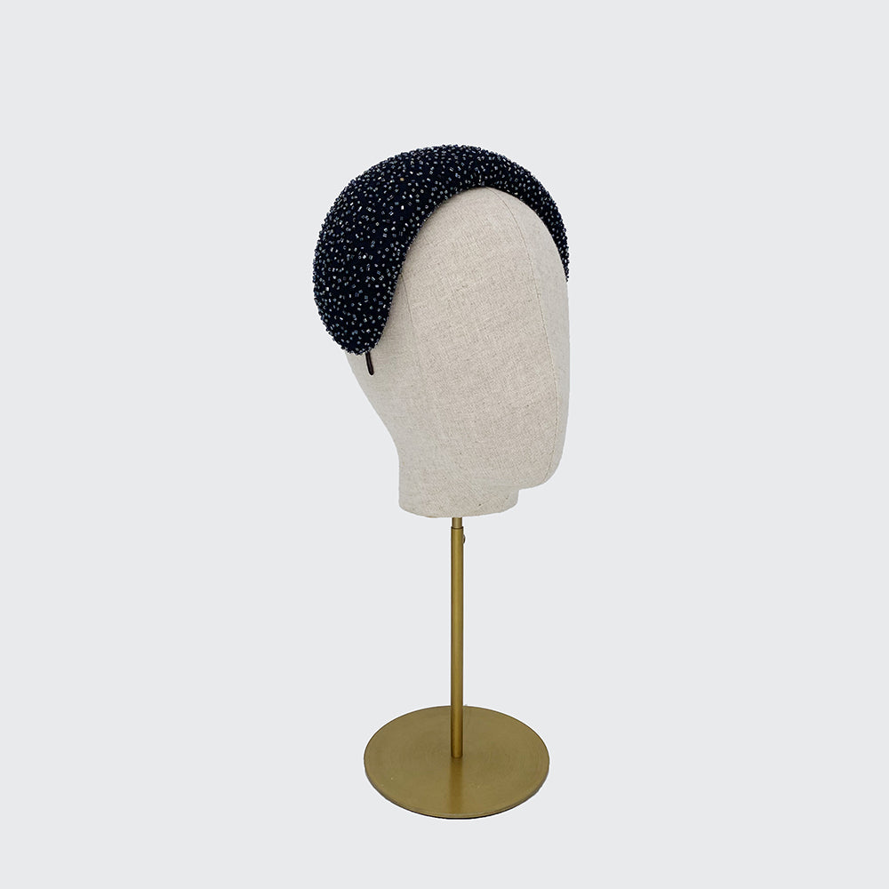 Navy silk beaded wide headpiece