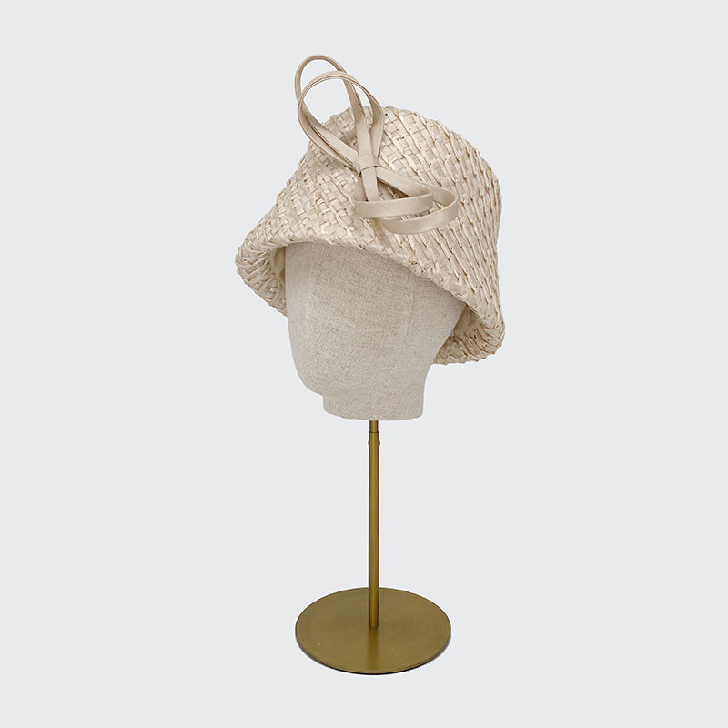 Vintage straw bucket hat with bow