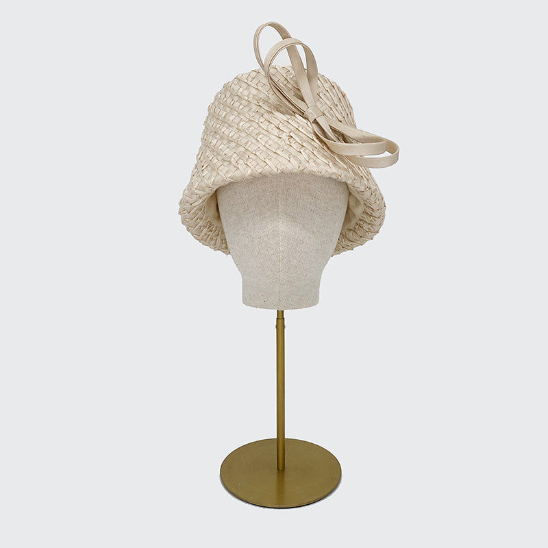 Vintage straw bucket hat with bow