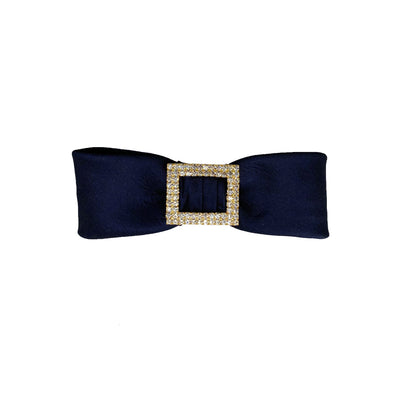 Navy silk bow clip with diamante buckle