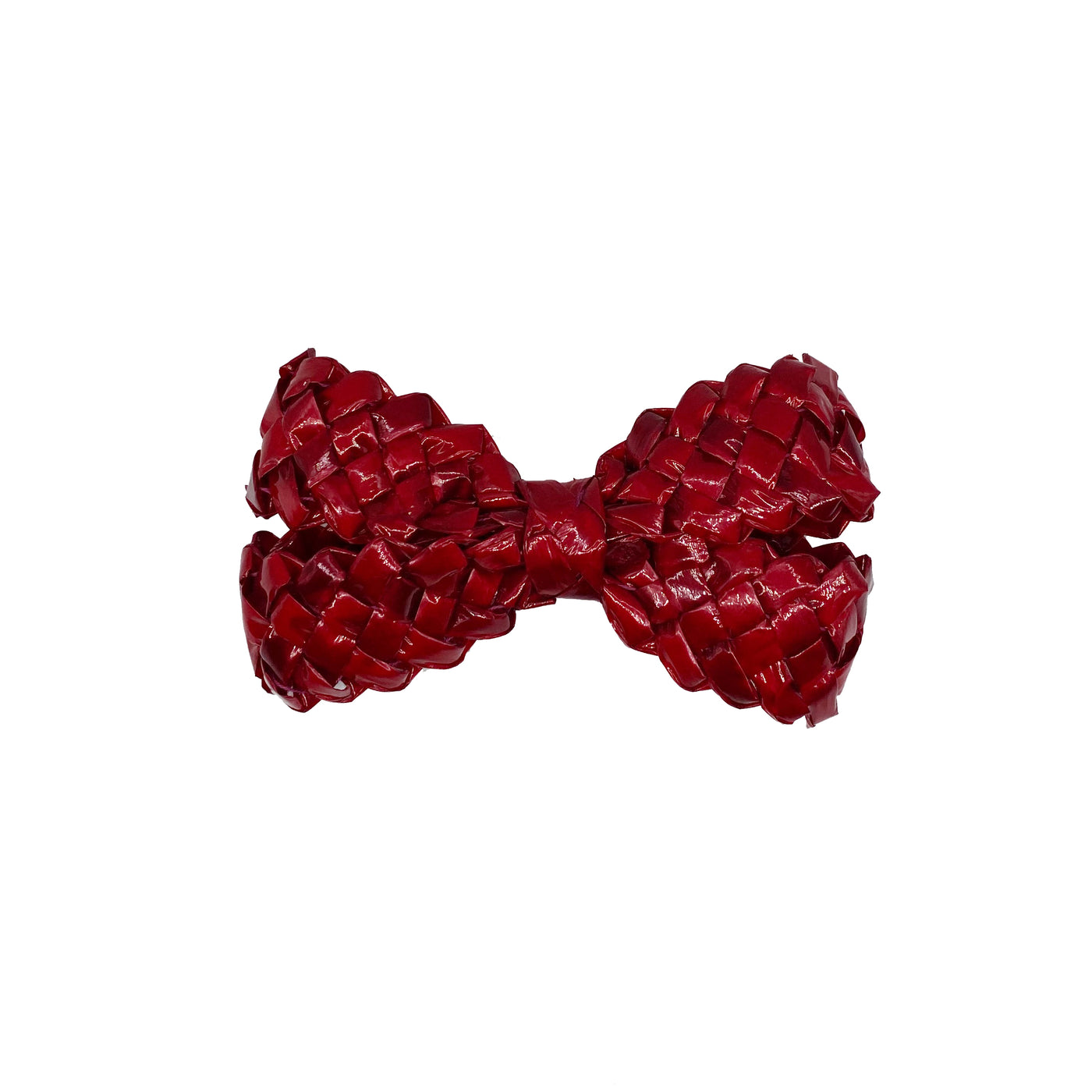Red patent straw bow hair clip